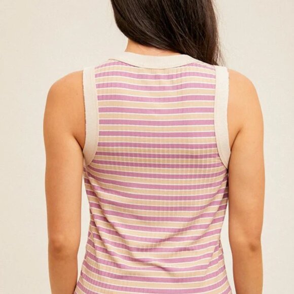 Round Neck Ribbed Striped Tank - Picture 3 of 3